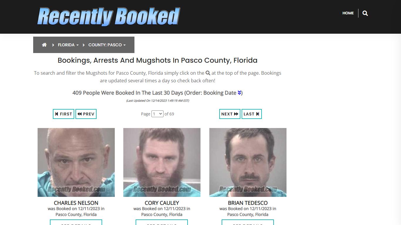Recent bookings, Arrests, Mugshots in Pasco County, Florida